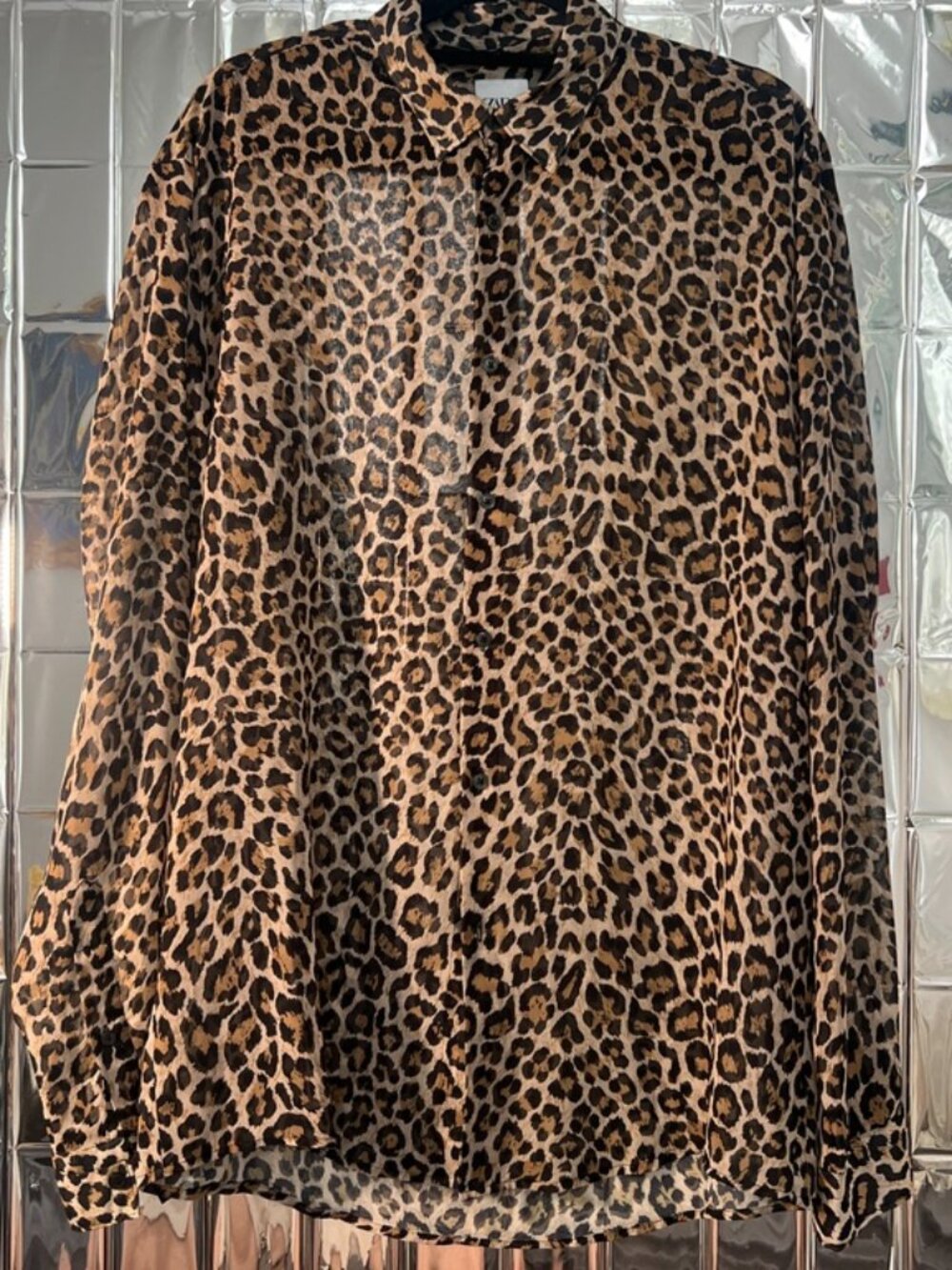 Zara Men's Animal Print Semi Sheer Long Sleeve Button Down Shirt Size M